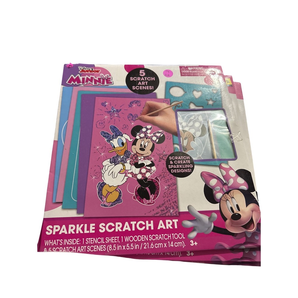 Disney Junior Minnie Mouse Sparkle Scratch  Kit 5 Scenes Stencils Tool Ages 3+